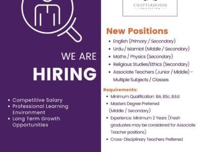 📢 WE ARE HIRING | Chapterhouse Education, Rawalpindi