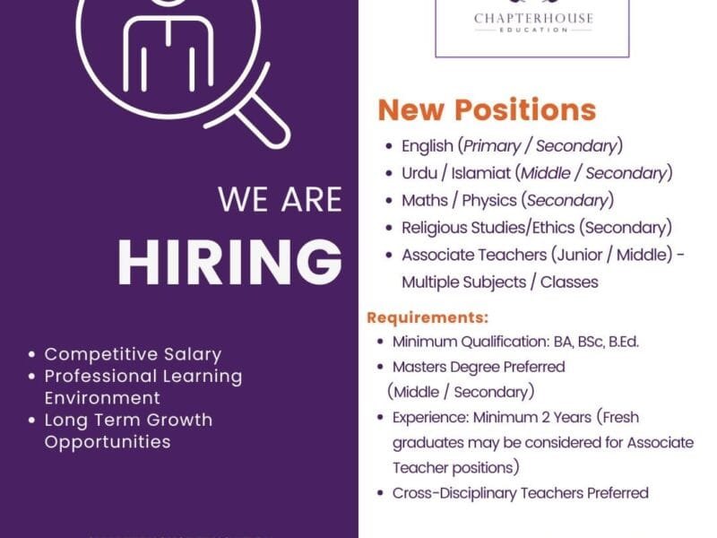📢 WE ARE HIRING | Chapterhouse Education, Rawalpindi