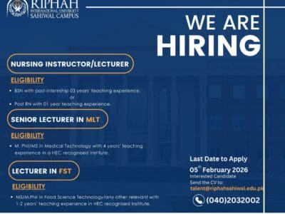  We’re Hiring! Join Riphah International University – Sahiwal Campus