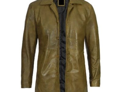 Green Color Leather Long Coat by First Dew INT