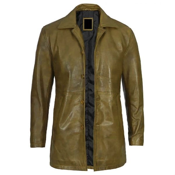 Green Color Leather Long Coat by First Dew INT