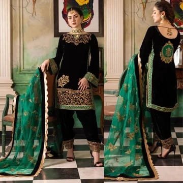 3PC EMBROIDERED VELVET SUIT