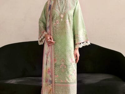 A beautifully embroidered Pima lawn shirt