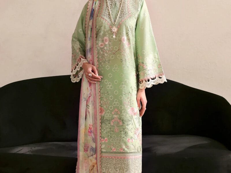 A beautifully embroidered Pima lawn shirt