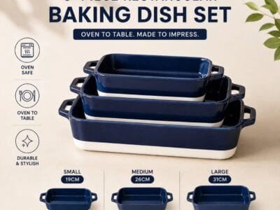 3-Piece Rectangular Porcelain Baking Dish Set