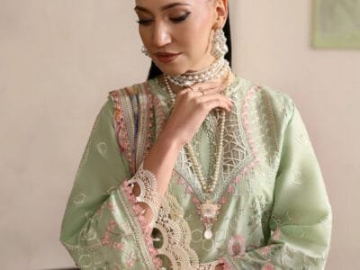 A beautifully embroidered Pima lawn shirt