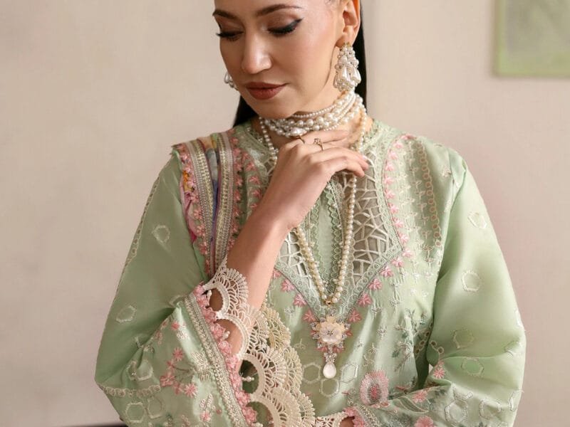 A beautifully embroidered Pima lawn shirt