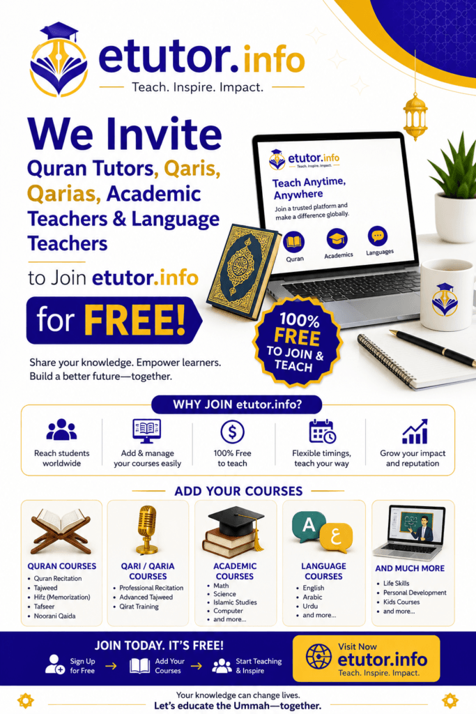 eTutor.info: One Platform for Quran Learning and Academic Tutoring, Anywhere in the World