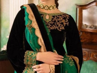 3PC EMBROIDERED VELVET SUIT