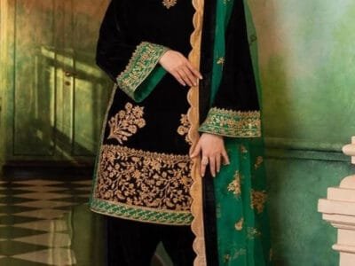 3PC EMBROIDERED VELVET SUIT