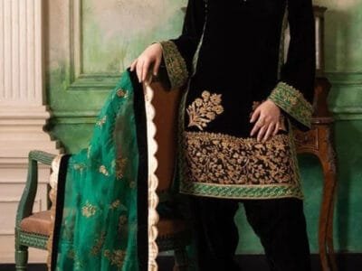 3PC EMBROIDERED VELVET SUIT